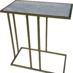 White marble end table with antiqued gold iron frame - Goldoma 26 inch accent table for living room