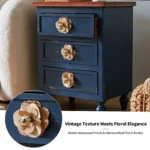 Vintage Farmhouse End Table Floral Knobs 19" Rustic Nightstand 3 Drawers Gourd Legs Bedside Sofa Accent Table Blue - Image 4