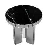 Goldoma 20-inch round mirrored end table with faux marble top and silver glass base for living room