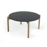 Goldoma 36-inch black and gold faux marble round coffee table in a modern living room setting