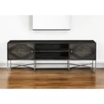 Goldoma 16 inch dark brown antique solid wood console table placed in a narrow entryway with decor items