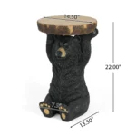 Hand painted black bear side table with faux wood top, perfect as an end table for living room or outdoor use
