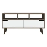 Goldoma 54 inch open shelving TV stand with cable management in brown and white finish for living room