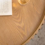 Goldoma mid-century modern round coffee table with carved wood design - solid wood coffee table for small living room