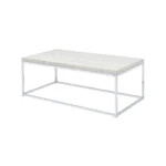 Modern coffee table 48 inch rectangular with white oak wood top and chrome metal base in living room