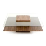 Goldoma glass and wood coffee table with shelf in living room