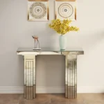 Goldoma mirrored solid wood console table with bling silver glass top in a modern entryway