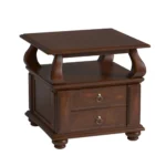 Goldoma 26 inch solid wood square end table with two drawers and shelf in brown finish