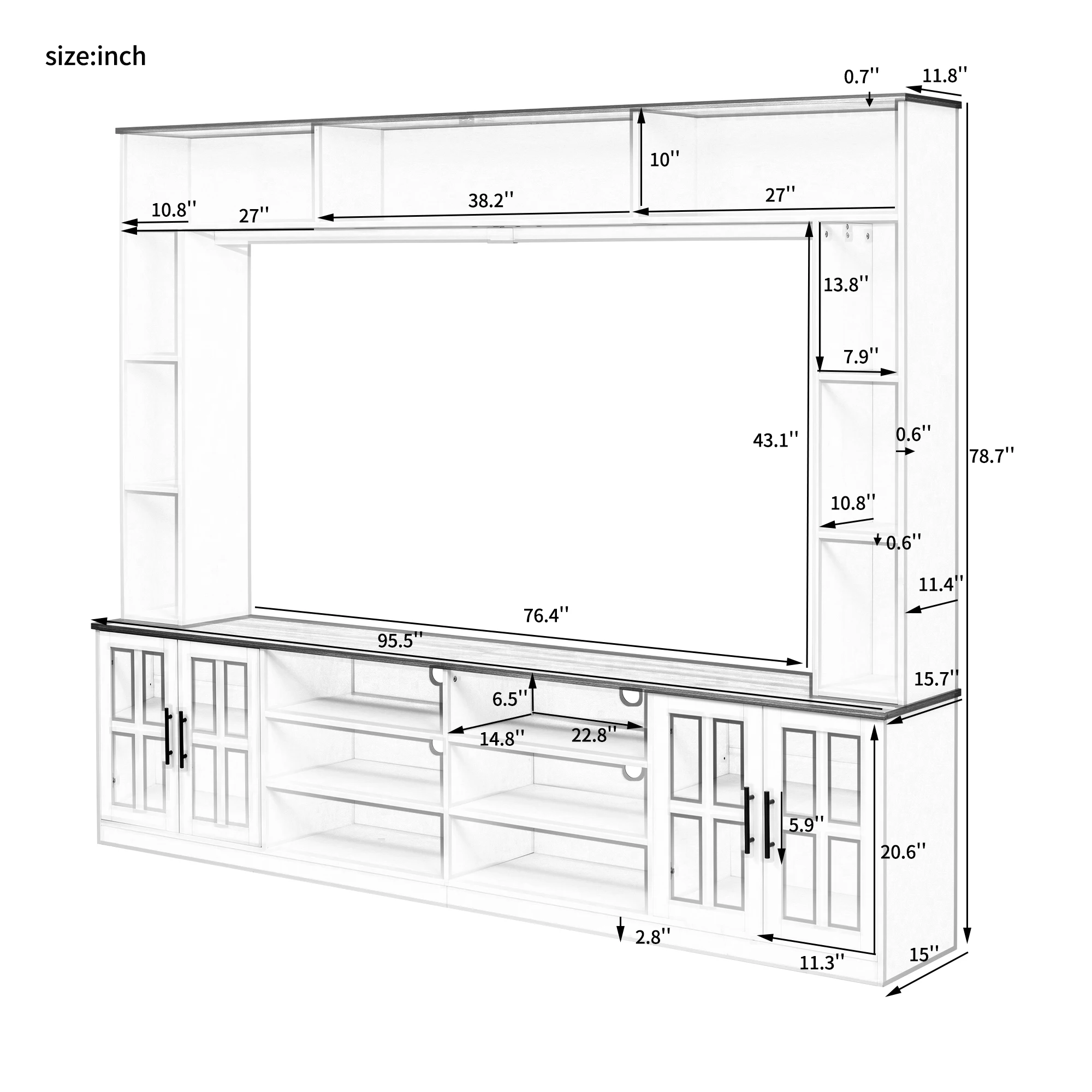 Goldoma 95.5" Modern Wall Unit Entertainment Center with Bookshelves for TVs up to 80"