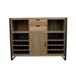 Goldoma 55-inch solid wood console table with gray top and black metal sled base in a modern living room