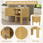 Goldoma fluted side table with storage - solid wood round side table with adjustable height and soft-close door in living room