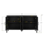 Goldoma 60-inch burnt wood console table with four doors and antique black finish in a modern farmhouse style