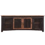 Goldoma 79-inch black distressed solid wood TV stand with enclosed storage and cable management