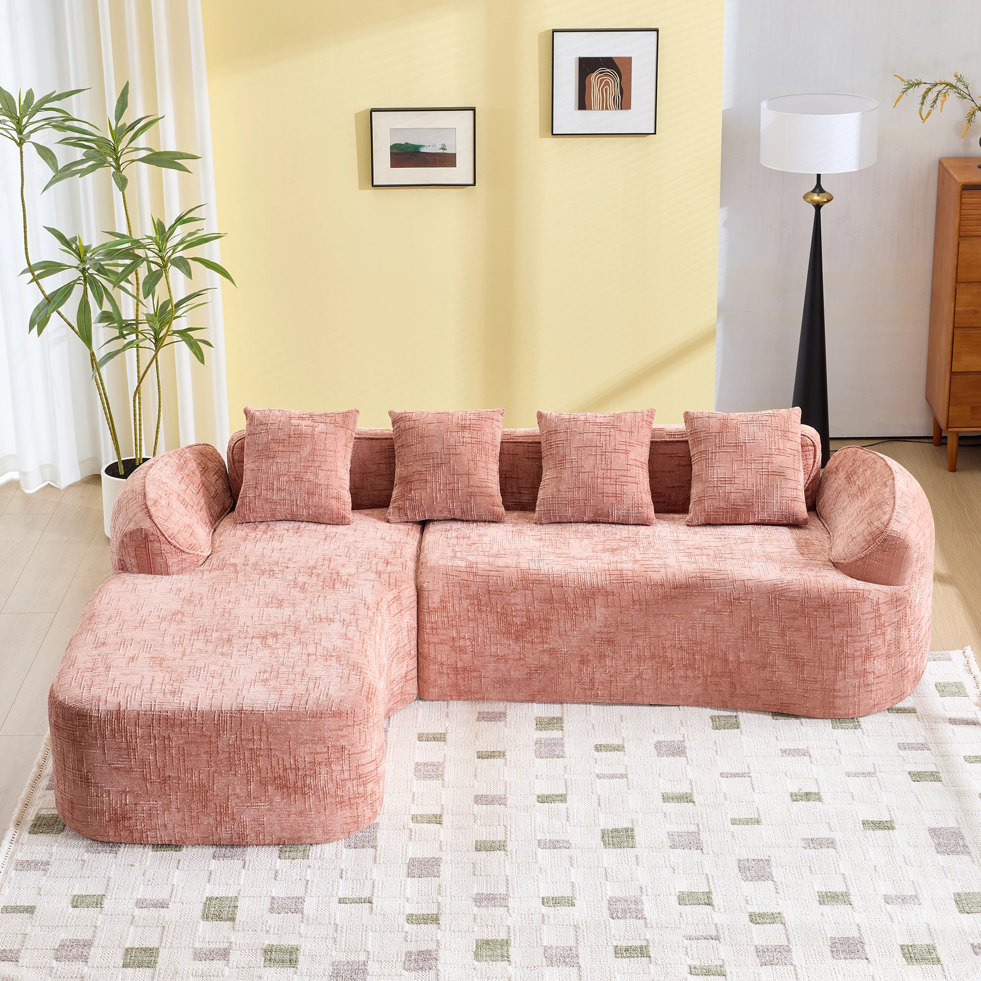Ha10945b3337e42eba8503a206a41e74cI.webp Boucle L-shaped Sectional Sofa Set Compressed Design for Living Room High-Elastic Sponge Comfort - Image 1