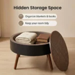 31.5-inch Round Modern Wood Coffee Table with Storage Function Engraved Tabletop for Small Spaces Living Room Furniture - Image 3