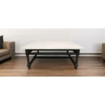 Goldoma 48 inch square genuine marble coffee table with white marble top and black wood base in living room