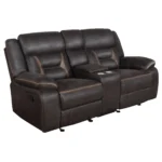 Goldoma Top Grain Leather Home Theater Recliner Sofa Set with tufted back and adjustable reclining in a modern living room