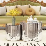Goldoma adjustable height coffee table with glass top and wood frame in modern living room