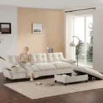 Goldoma L-shape sectional sofa with power recliners, USB charging, and cup holders in soft chenille tufted design for living room
