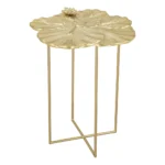 Goldoma gold end table with lotus leaf design and cross leg base in living room