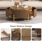 Goldoma round coffee table with two drawers in brown eco-friendly wood