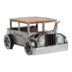 Goldoma vintage truck coffee table with solid wood top and grey metal base in living room