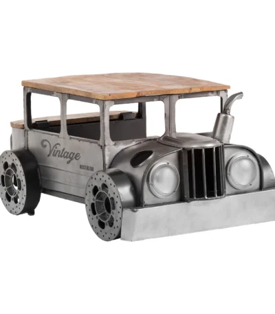 Goldoma vintage truck coffee table with solid wood top and grey metal base in living room