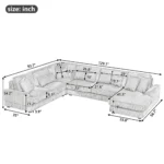 Goldoma 101.2-inch beige corduroy sectional sofa with deep seating and side pockets in a living room