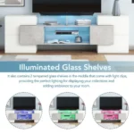 Goldoma Modern TV Stand for TVs up to 64 inches with LED Lights and Adjustable Shelves – styled in a modern TV Stands setting