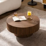 Goldoma round wood coffee table - modern 30.51-inch solid wood table for living room