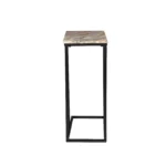 Goldoma 24-inch marble end table with brown tan genuine marble top and black metal frame, displayed in a modern living room