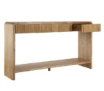 Goldoma Modern Solid Wood 3-Drawer Console Table with Vertical Slats in entryway
