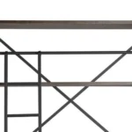 Goldoma 94-inch ladder bookcase with brown MDF shelves and black metal frame in a living room
