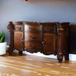 Goldoma 71 inch solid wood dresser with 5 drawers in Scandinavian style – cherry finish