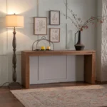 Goldoma rustic farmhouse console table in entryway with antique wood finish