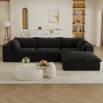 Goldoma modular L-shape corduroy cloud sofa with deep seats and memory foam in a modern living room
