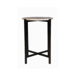 Goldoma brown tan marble round end table with black metal base in living room