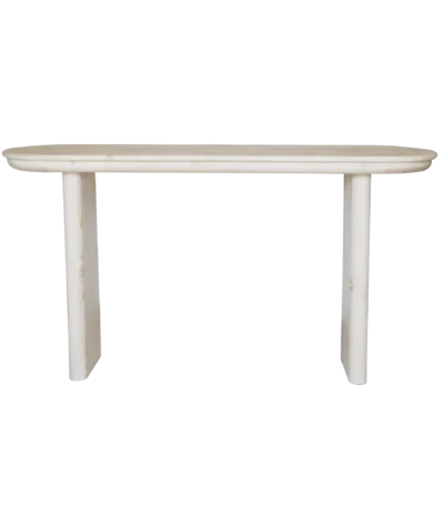 Goldoma 60-inch solid pine wood oval console table with natural finish in a living room setting