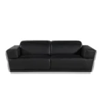 Genuine leather sectional sofa in black with silver trim, 89 inches wide, featuring tufted stitching and modern L-shape design