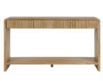 Goldoma Modern Solid Wood 3-Drawer Console Table with Vertical Slats in entryway