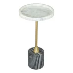 Goldoma 22" Round Pedestal End Table - Gold, Gray and White Marble with Iron Base – close-up detail