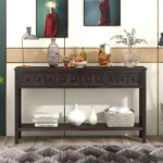 Rustic console table with drawers and shelf in espresso finish, perfect for entryway organization