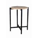 Goldoma brown tan marble round end table with black metal base in living room