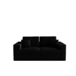 Goldoma modular loveseat sofa bed in black corduroy upholstery with iron legs, showing sofa bed conversion for small spaces