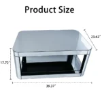 Goldoma lift top coffee table with baked curved mirror surface and wood frame in a modern living room