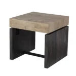 Goldoma 20 inch square end table with natural wood top and iron legs in a living room setting