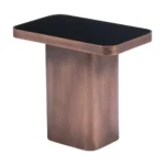 Goldoma 18-inch black and bronze pedestal end table with glass top and steel frame, perfect for living room or bedroom