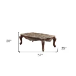 Goldoma 57 inch faux marble coffee table with oak base in living room