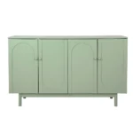 Goldoma 4-Door Intaglio Storage Cabinet in mint green with pine legs – stylish storage cabinet for living room