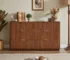 Goldoma 6-Drawer Solid Wood Dresser TV Stand - 55" Wide Oak Wave Design